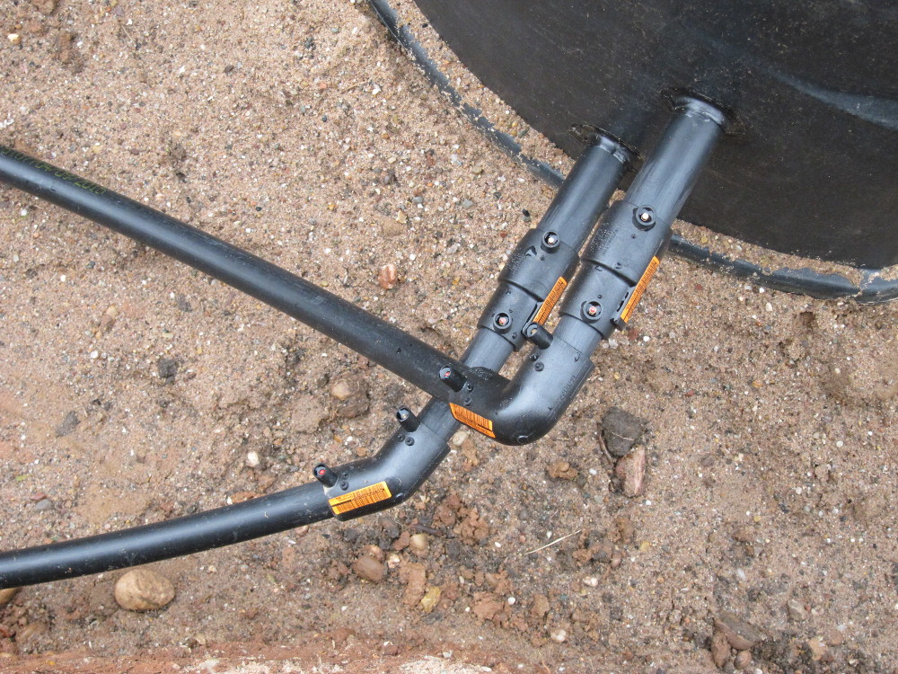 Close up of electrofusion connectors on GSHP collector pipes