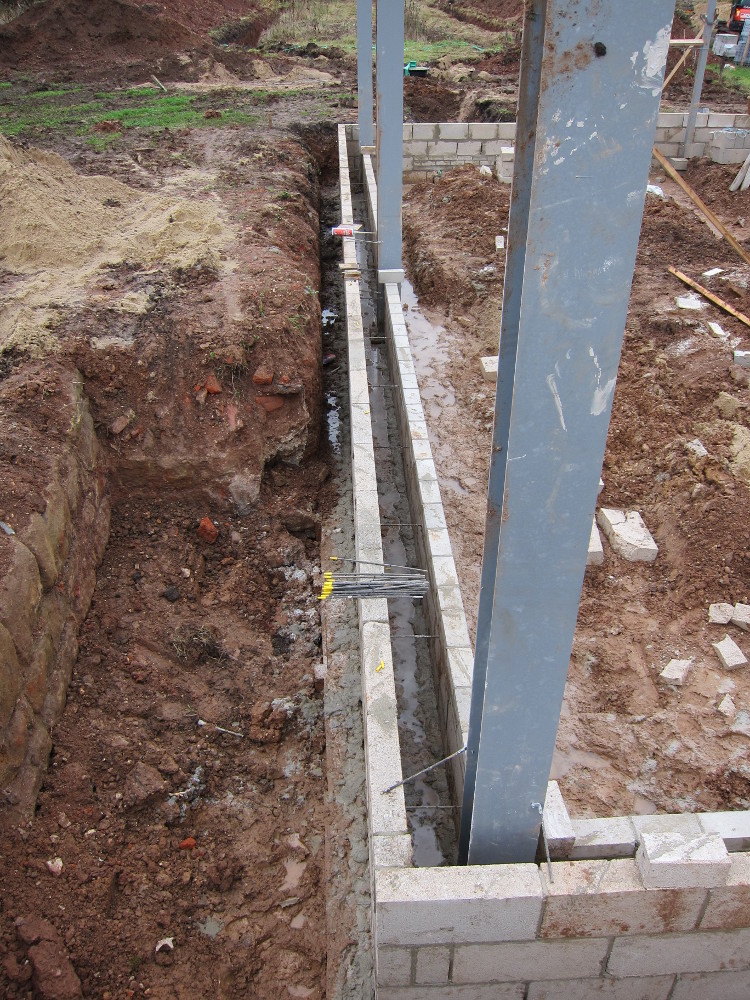 Completed below-ground cavity walls on the southern side