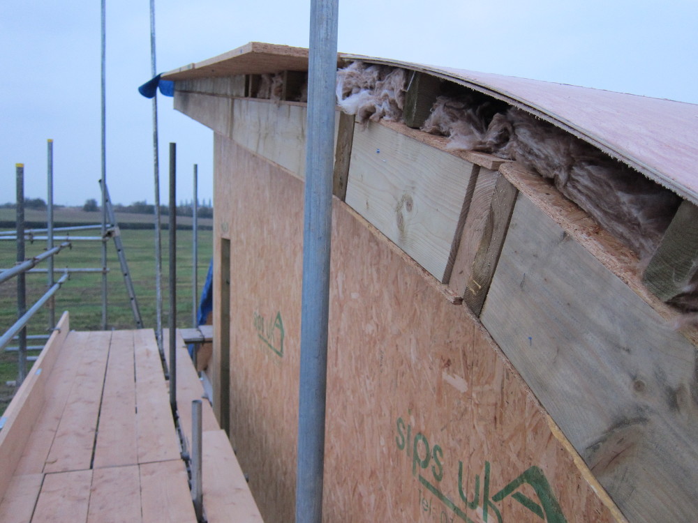 Two of the final three layers of plywood