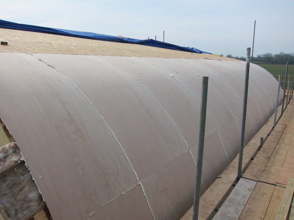 Finished curved roof looking west