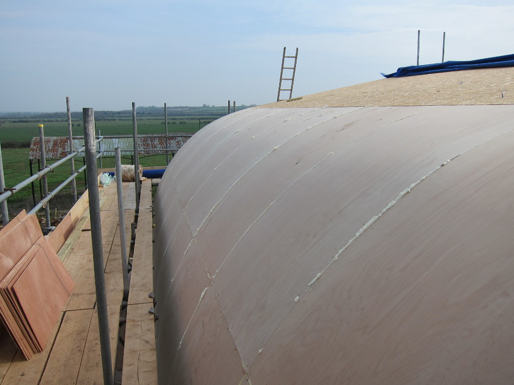 Finished curved roof looking east