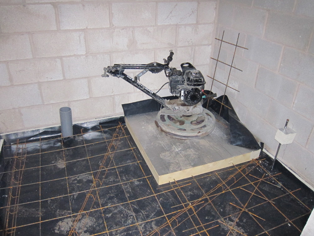 Insulation in area that will become the wet room shower tray