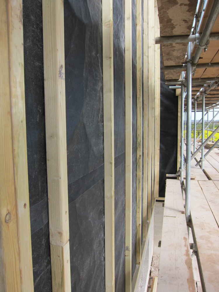 Close-up of membrane and vertical battens