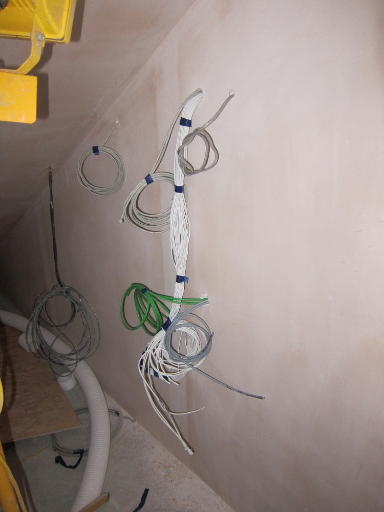 Wires brought through into Plant Room after plastering