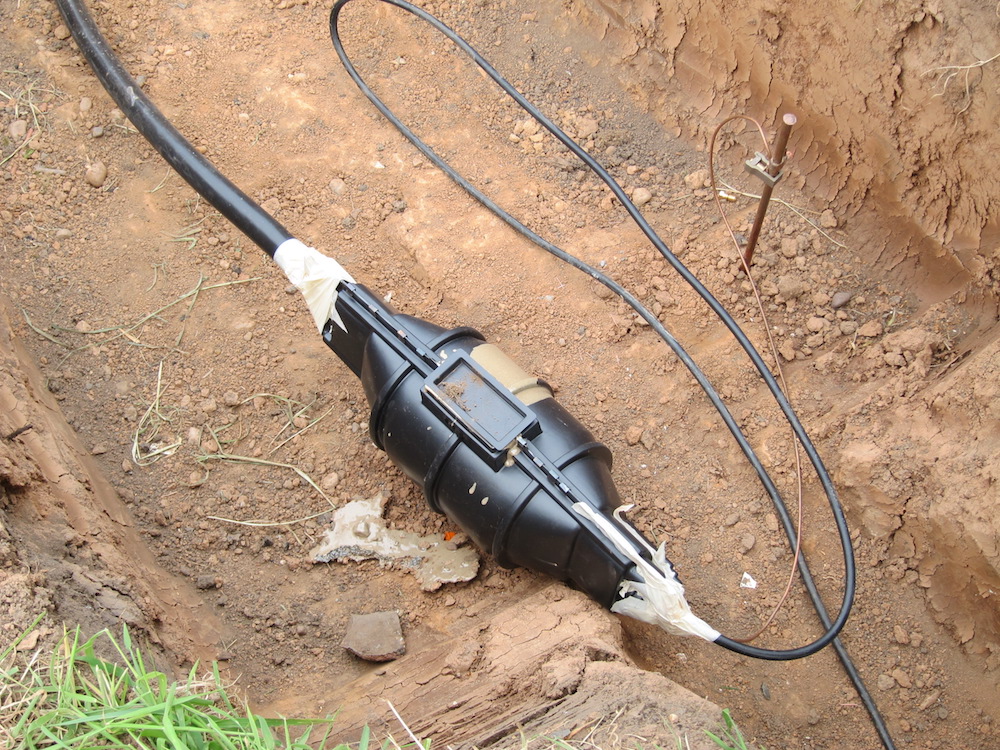 Underground cable joint, converting from the 48mm diameter cable to something more sensible for connection to the cut-out