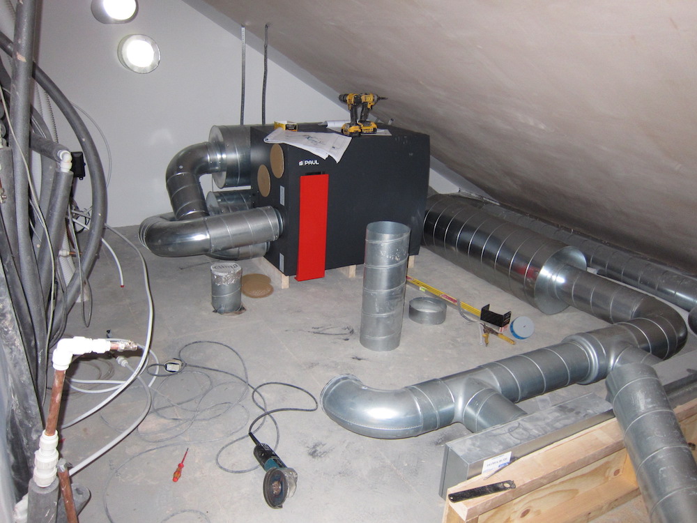 Paul Novus 450 MVHR unit and some of the duct-work in the Plant Room