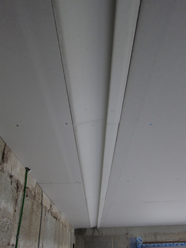 One of the "Fylo" recessed strip lights boarded in place and ready for the skim coat