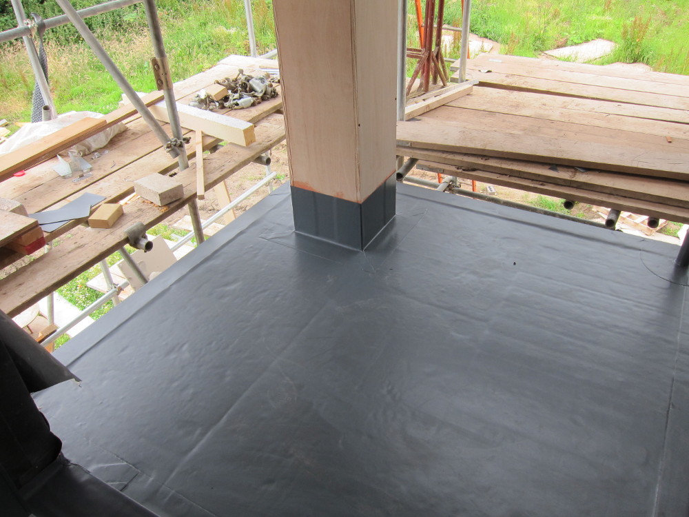 Sarnafil single-ply roofing membrane on first-floor balcony