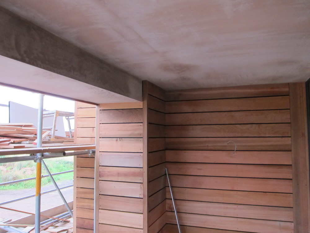 Plastered ceiling above the first-floor balcony