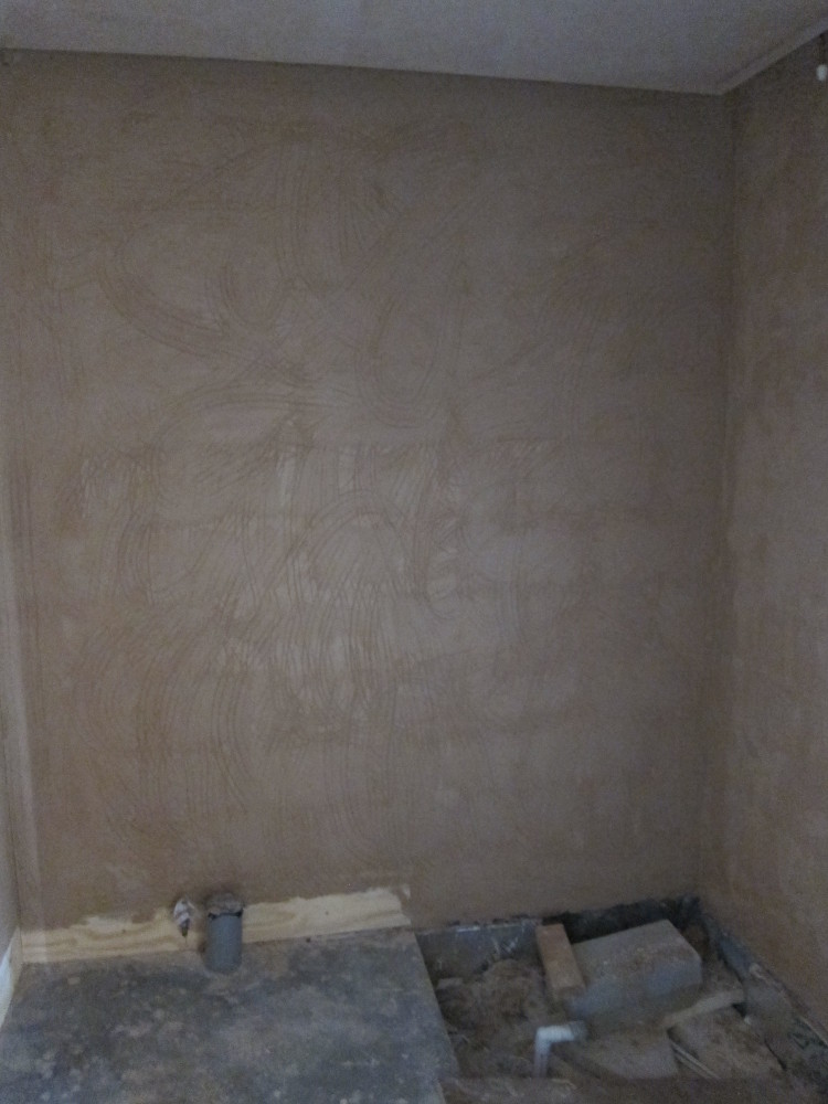 Plaster scratch coat in the ground floor shower room, the last one to be plastered
