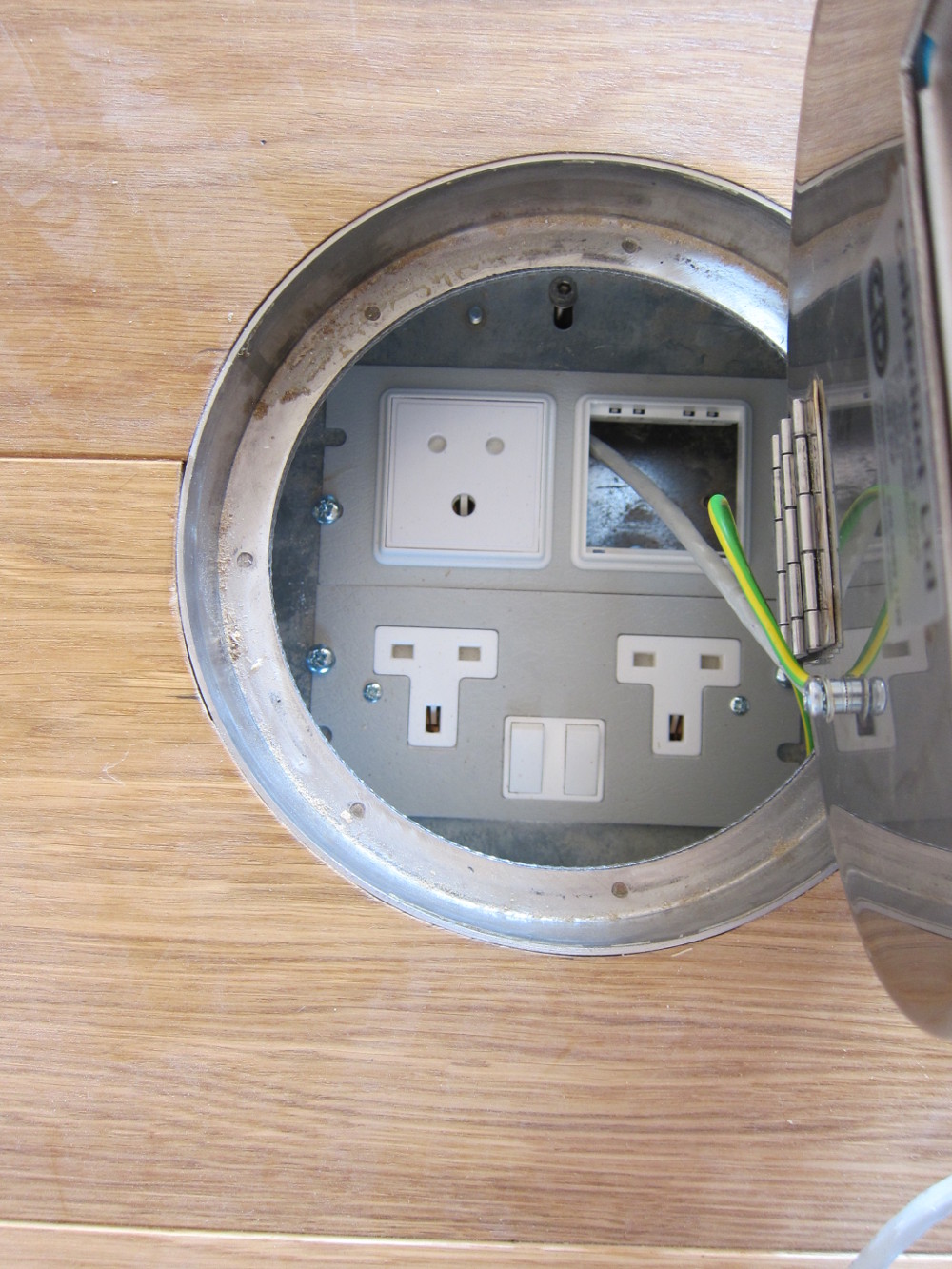 Floor box in the Living Room - everything but the network cable connected