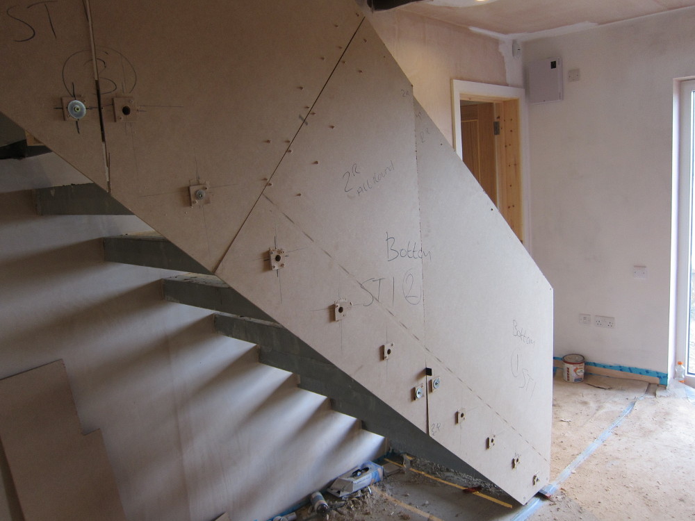 Templates for the glass balustrade on the staircase