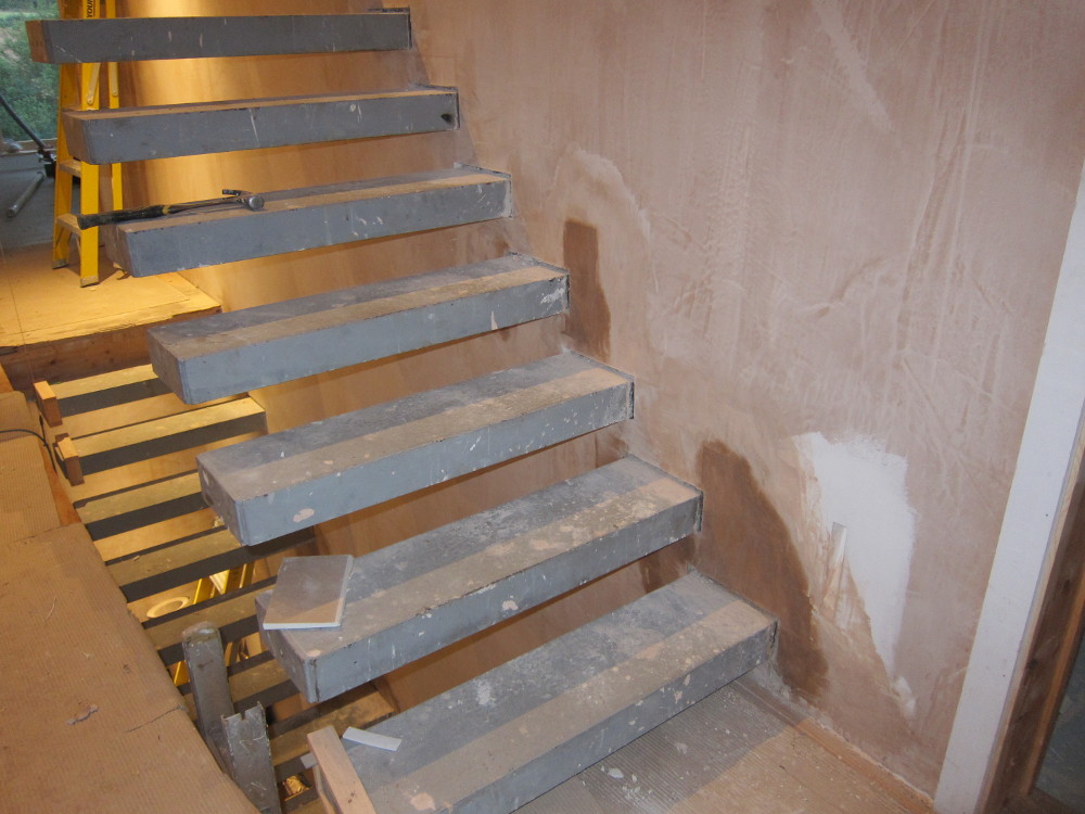 Upper flight of stairs patched ready for oak boxes