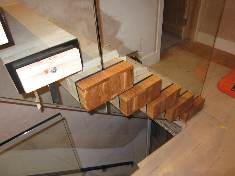 Oak caps on ends of stair treads