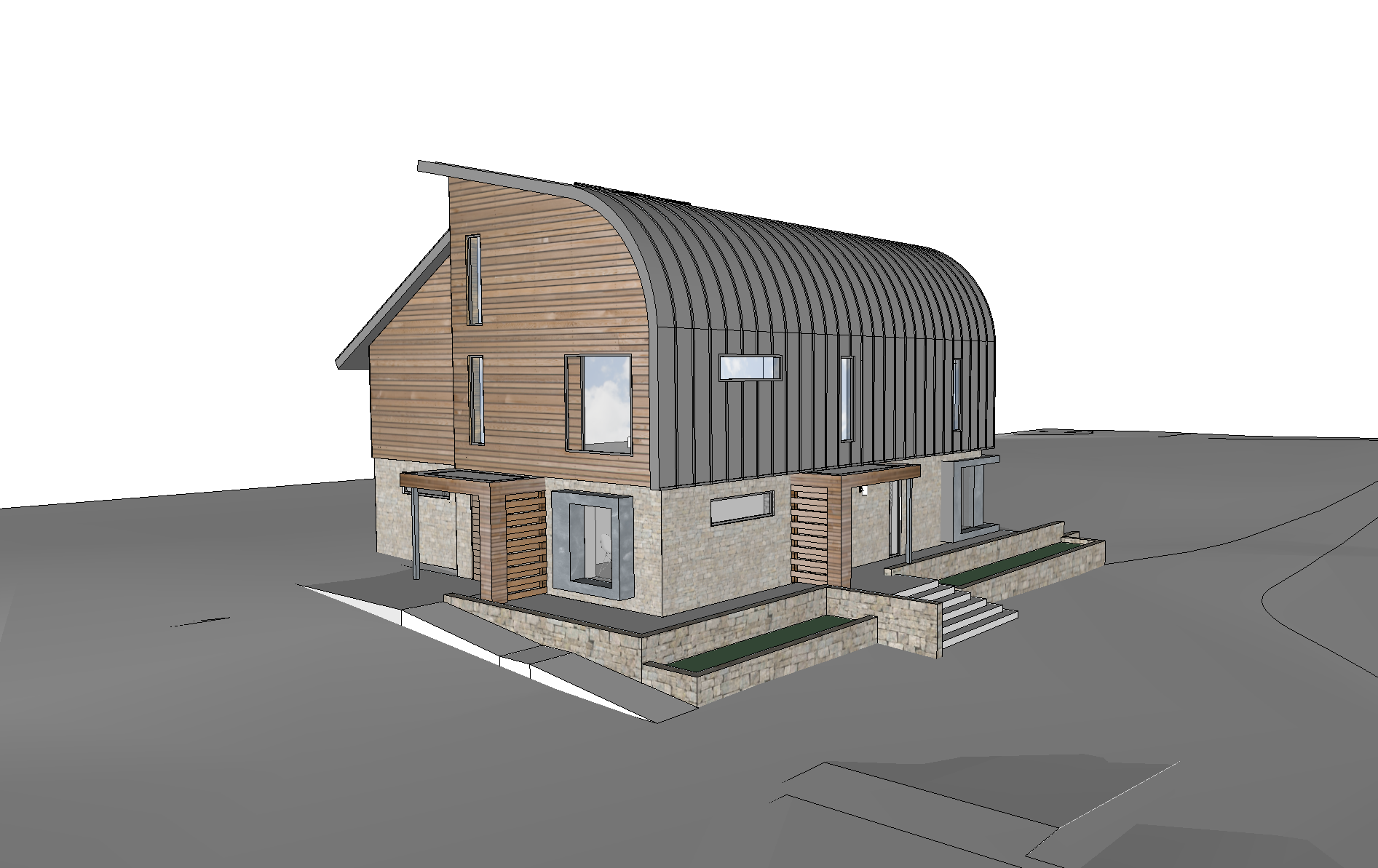 3D visual showing the terraced retaining wall from the north-east